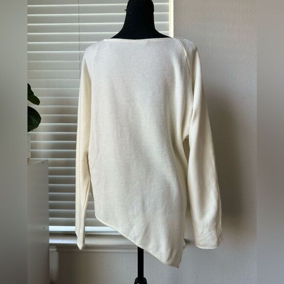 Zara Asymmetric Sweater Long Sleeve Cream Sz M Casual Preppy Soft Cozy *No belt - Picture 4 of 6